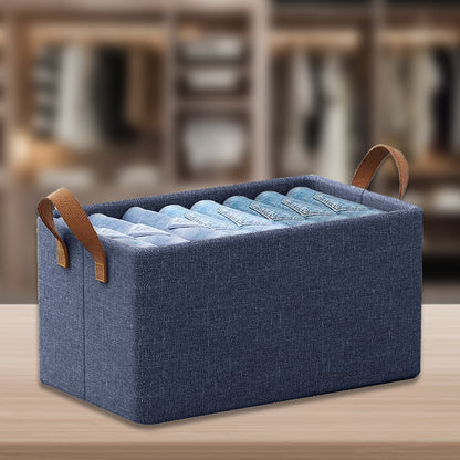 Foldable Wardrobe Organizer with Durable Handle, Stuff Storage Box Closet Drawer Organizers for Clothes, Toys, Books, Blanket (Blue)