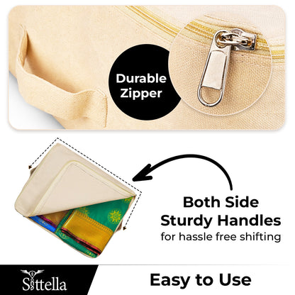 Sunvibe® Cotton Canvas Saree Covers with Zip for Storage | Clothes Storage Bags for Dresses, Sarees & Lehengas | Wardrobe Organizer (17 x 14 x 7 Inch)