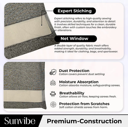 Saree Clothes Bags/Covers/Poches For Storage With Zip Closure (16 X 14 Inches, Grey) (Copy)