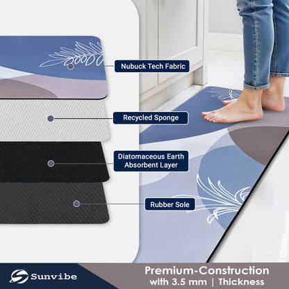 Kitchen Floor Mat 3.5mm (120x40cm & 40x60cm, Leaf Print-2 Pieces)