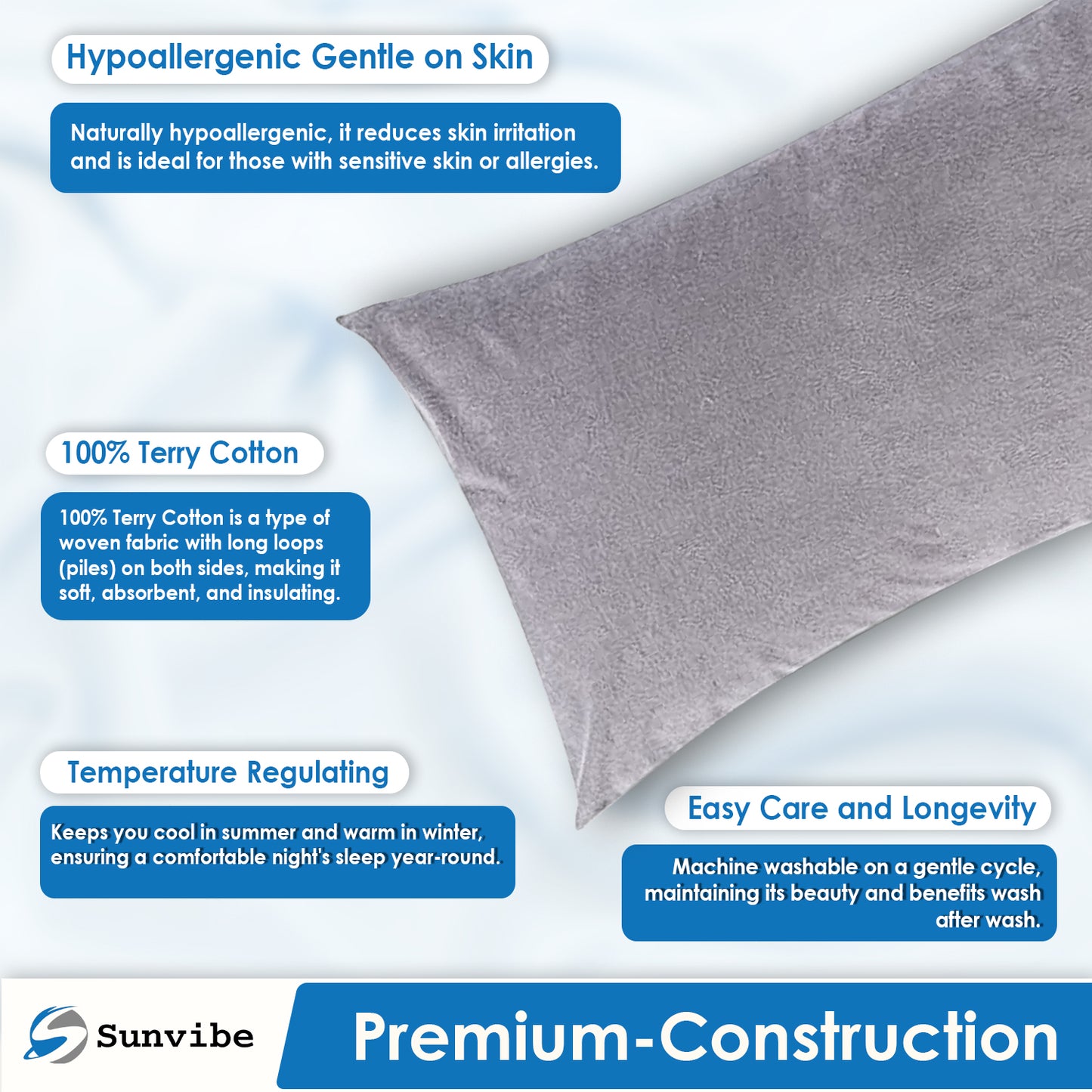 Sunvibe Waterproof Pillow Protector – Soft Terry Cotton Cover
