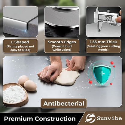 SUNVIBE® Stainless Steel Chopping Board for Kitchen | Heavy-Duty Metal Cutting Board for Vegetables, Fruits & Meat | Rustproof, Hygienic & Easy to Clean | 42x31 cm