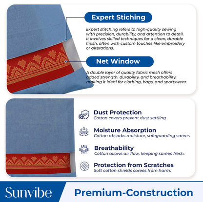 Saree Clothes Bags/Covers/Poches For Storage With Zip Closure (16 X 14 Inches, Blue)