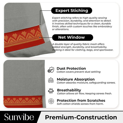 Saree Clothes Bags/Covers/Poches For Storage With Zip Closure (16 X 14 Inches, Grey)