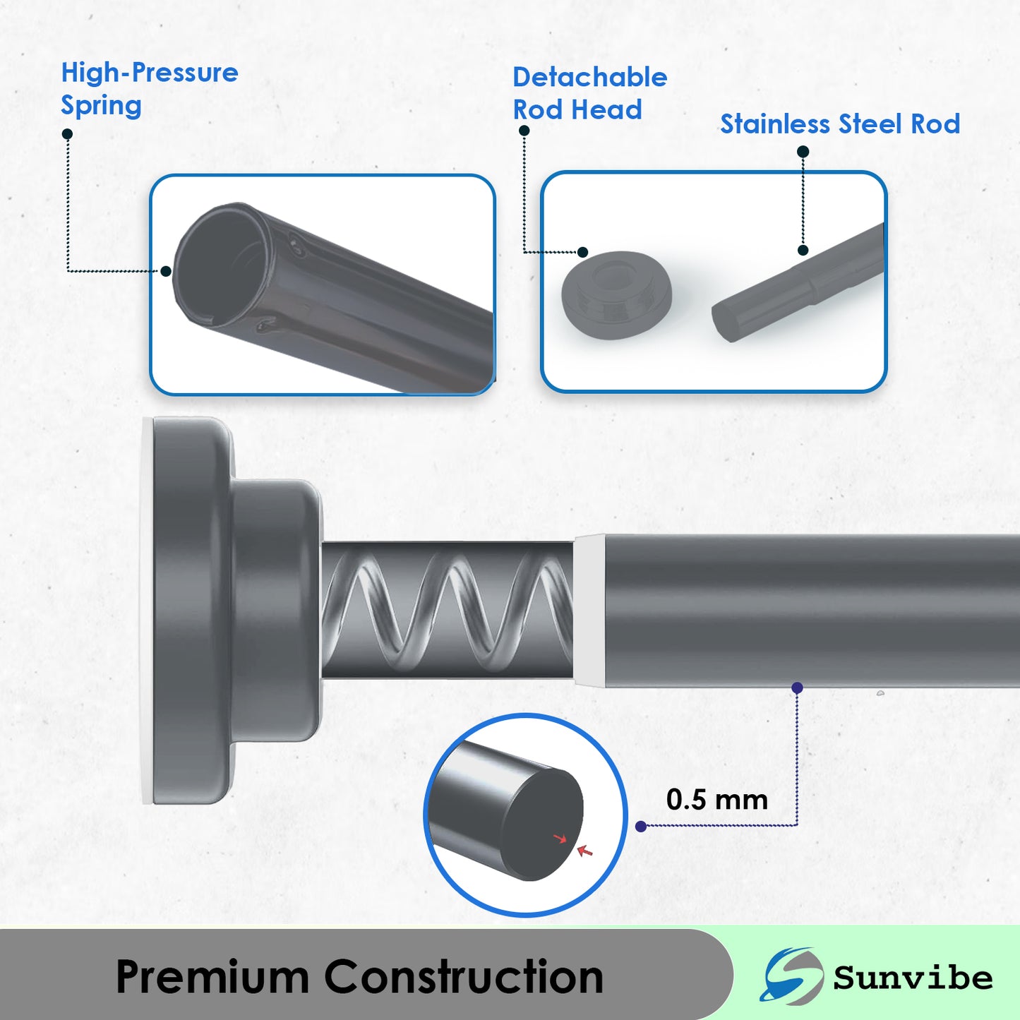 Extendable Black Shower Curtain Tension Rod – Non-Drilling & Anti-Skid