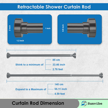 Extendable Black Shower Curtain Tension Rod – Non-Drilling & Anti-Skid