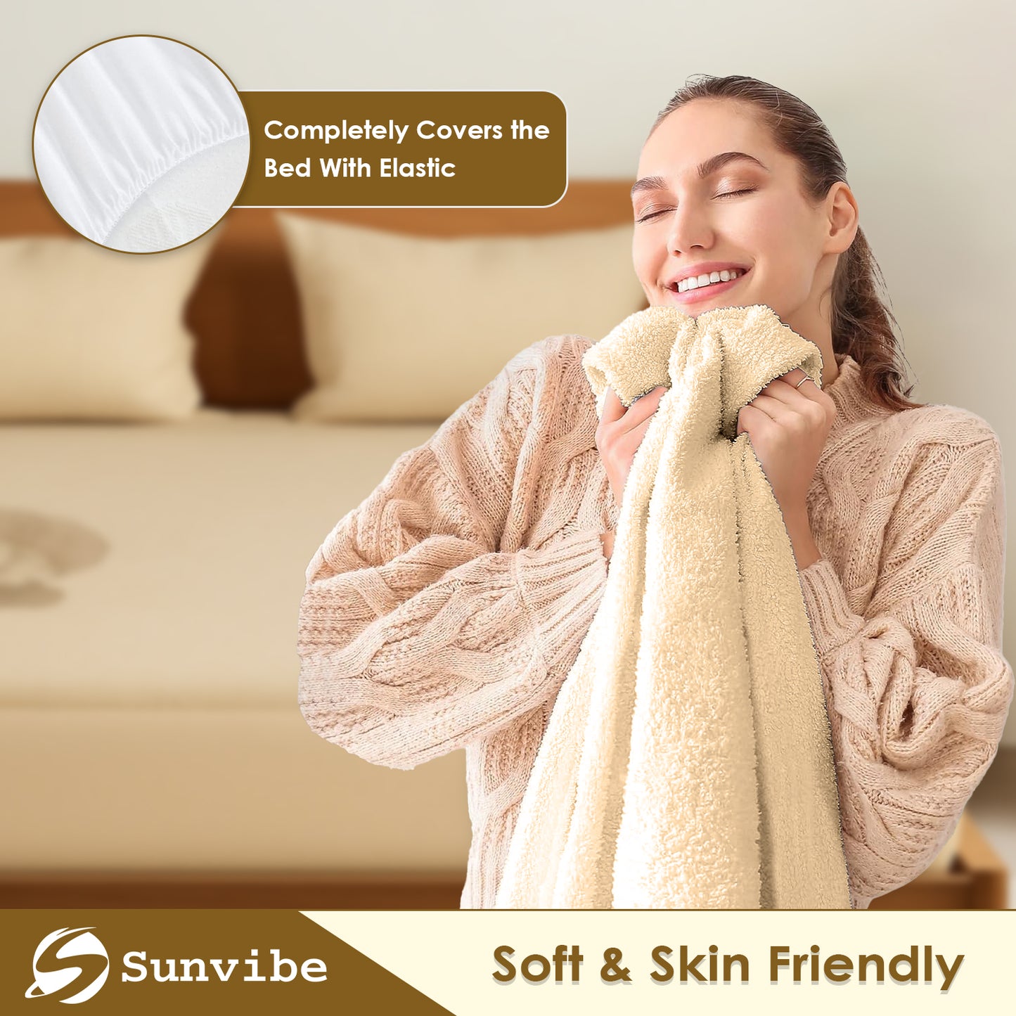 Mattress Protector – Waterproof, Breathable & Soft Cotton(Beige)