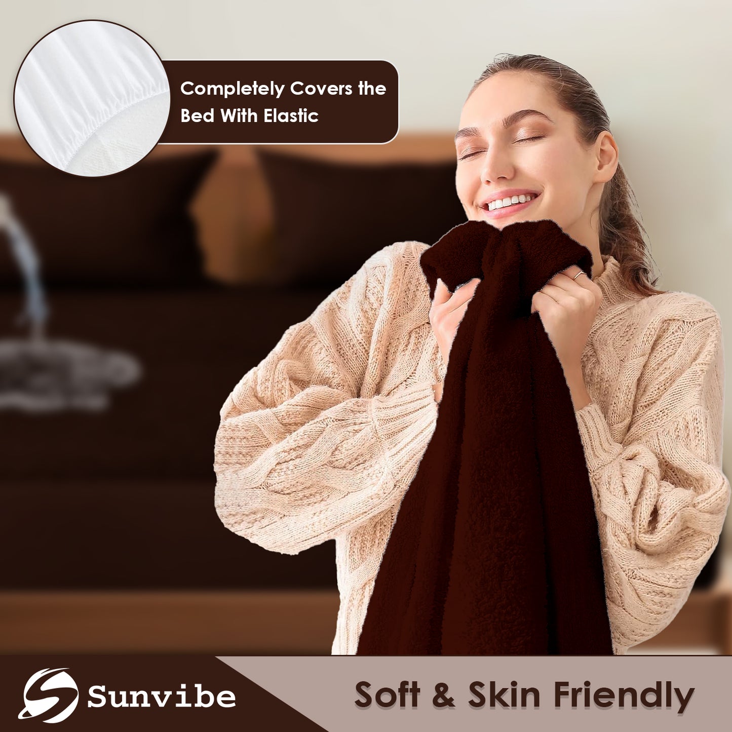 Mattress Protector – Waterproof, Breathable & Soft Cotton (Brown)