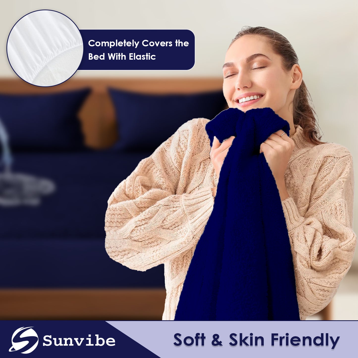 Mattress Protector – Waterproof, Breathable & Soft Cotton Navy-blue