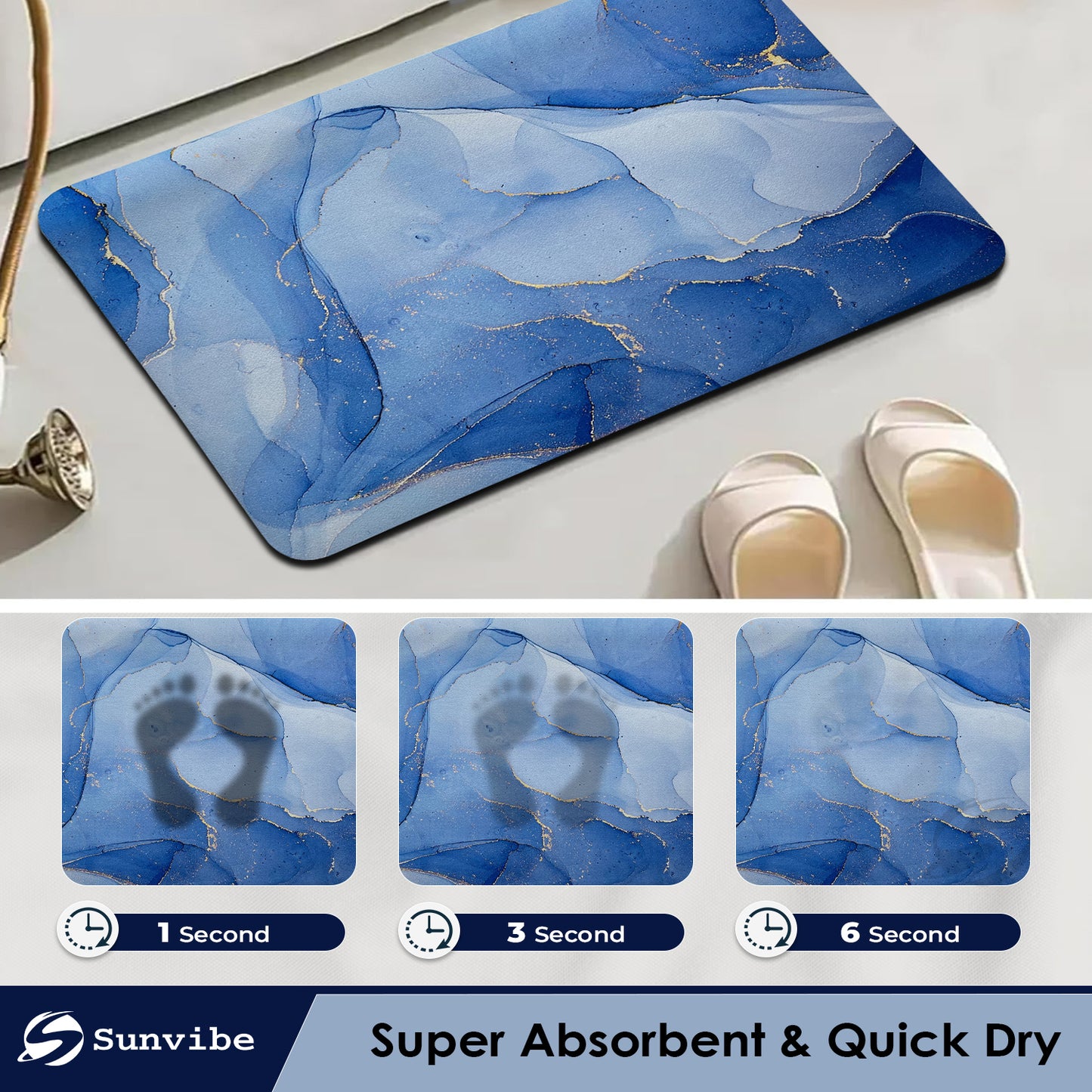 Bathmat 3.5mm Anti-Skid Water Soaking Marble Print Door Mat (Blue)