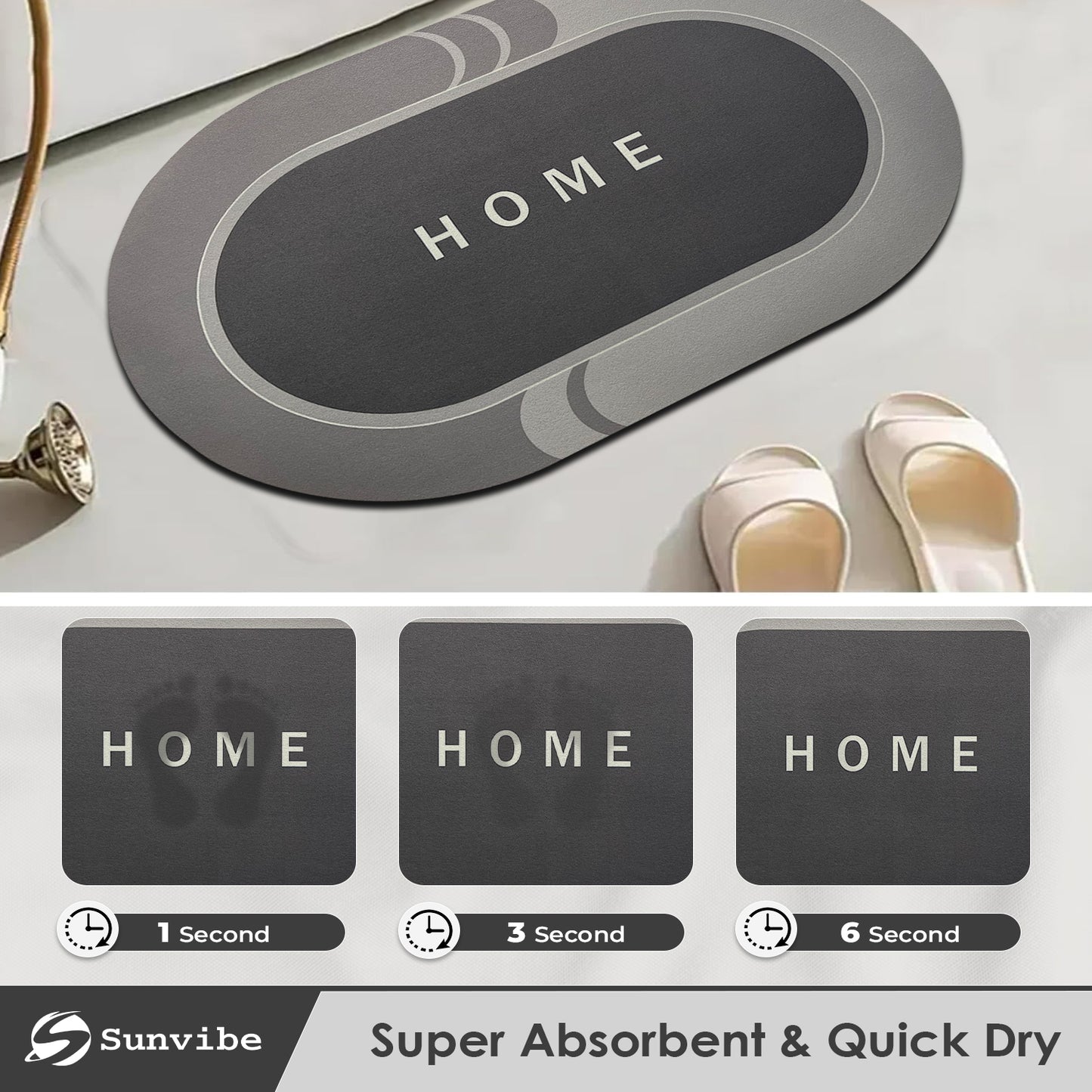 Bath Mat 3.5mm Anti-Skid Water Soaking Home Print Bathroom Door Floor Mat