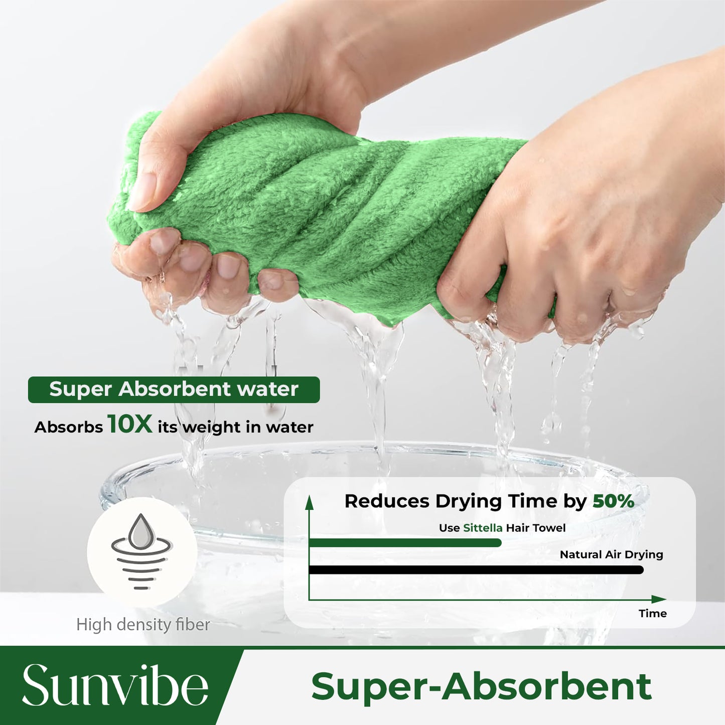 Quick Drying Microfiber 500 GSM Hair Bath Towel (Green)