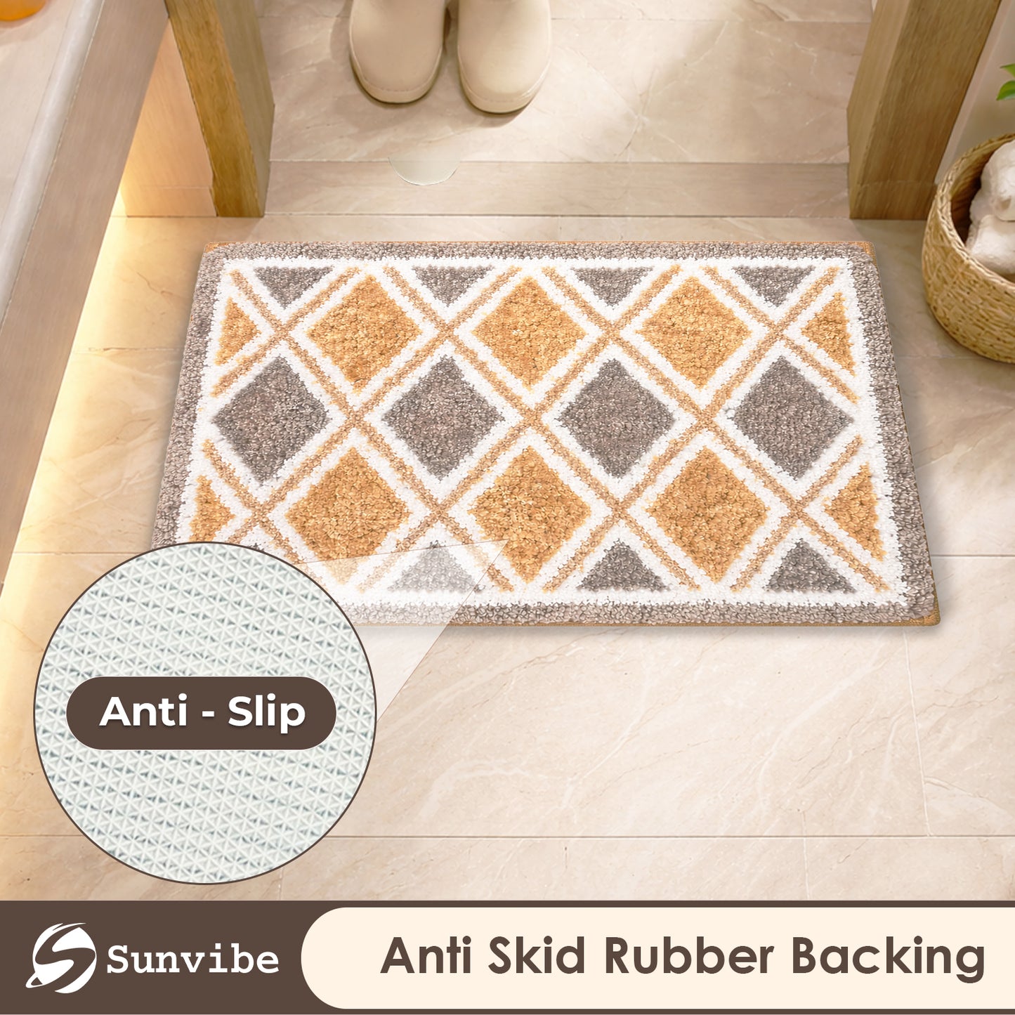 3D Microfiber Floor Mat | Ultra Soft & Super Absorbent Bath Mat | Anti-Slip Backing | Quick Dry Washable Rug for Bathroom, Kitchen & Bedroom (diamond)