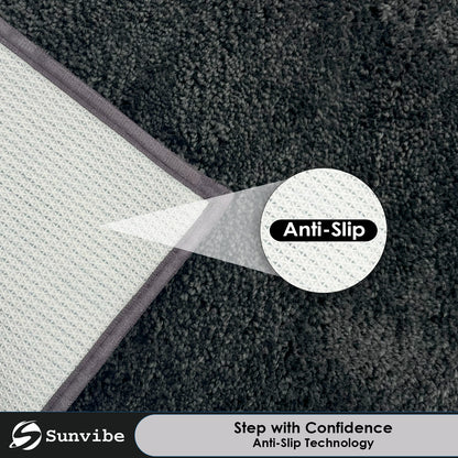 1800 GSM Super Soft Microfiber Bath Mat | Pack of 2 Extra Thick, Quick Dry & Anti-Skid Bathroom Rugs (Grey, 40x60 cm)