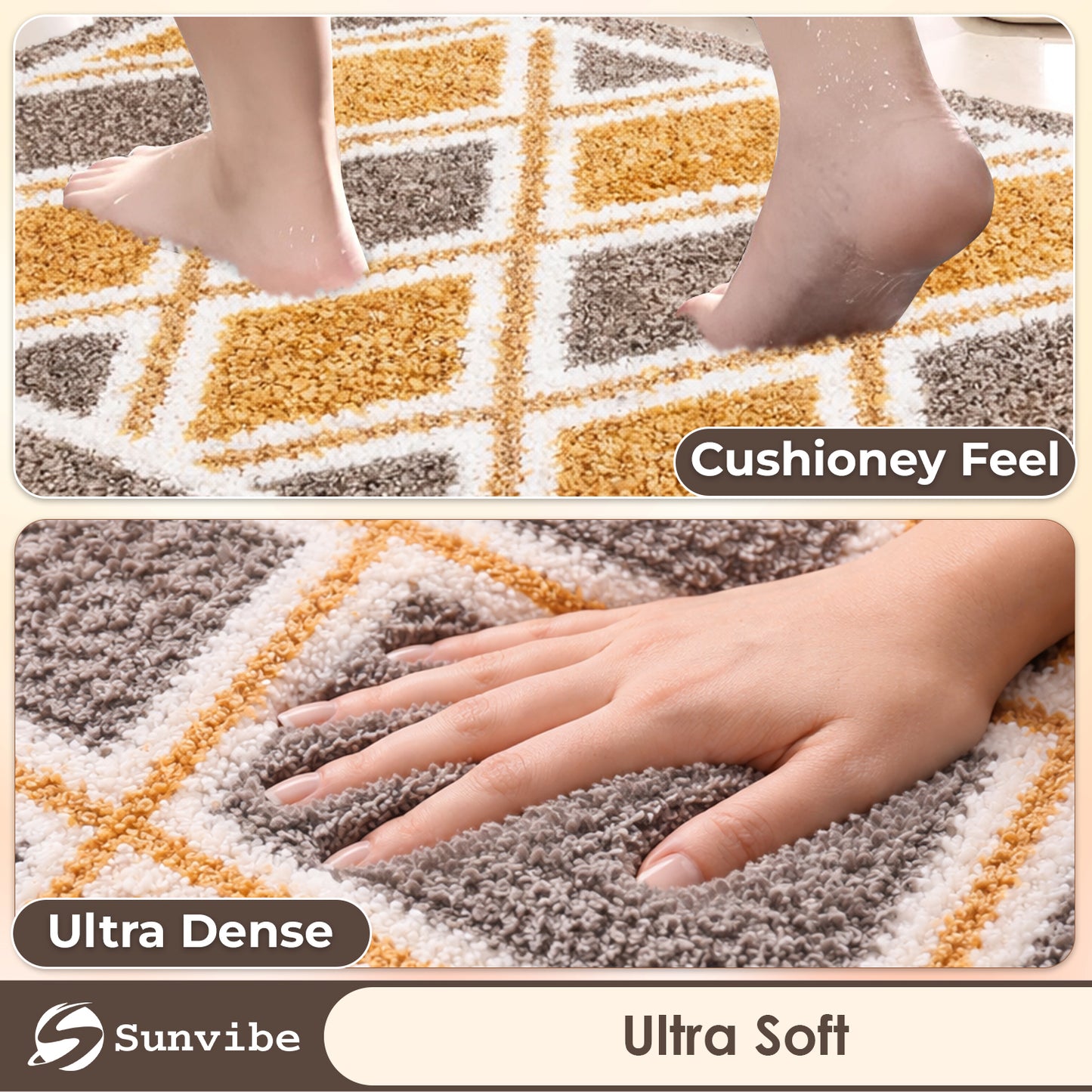 3D Microfiber Floor Mat | Ultra Soft & Super Absorbent Bath Mat | Anti-Slip Backing | Quick Dry Washable Rug for Bathroom, Kitchen & Bedroom (diamond)