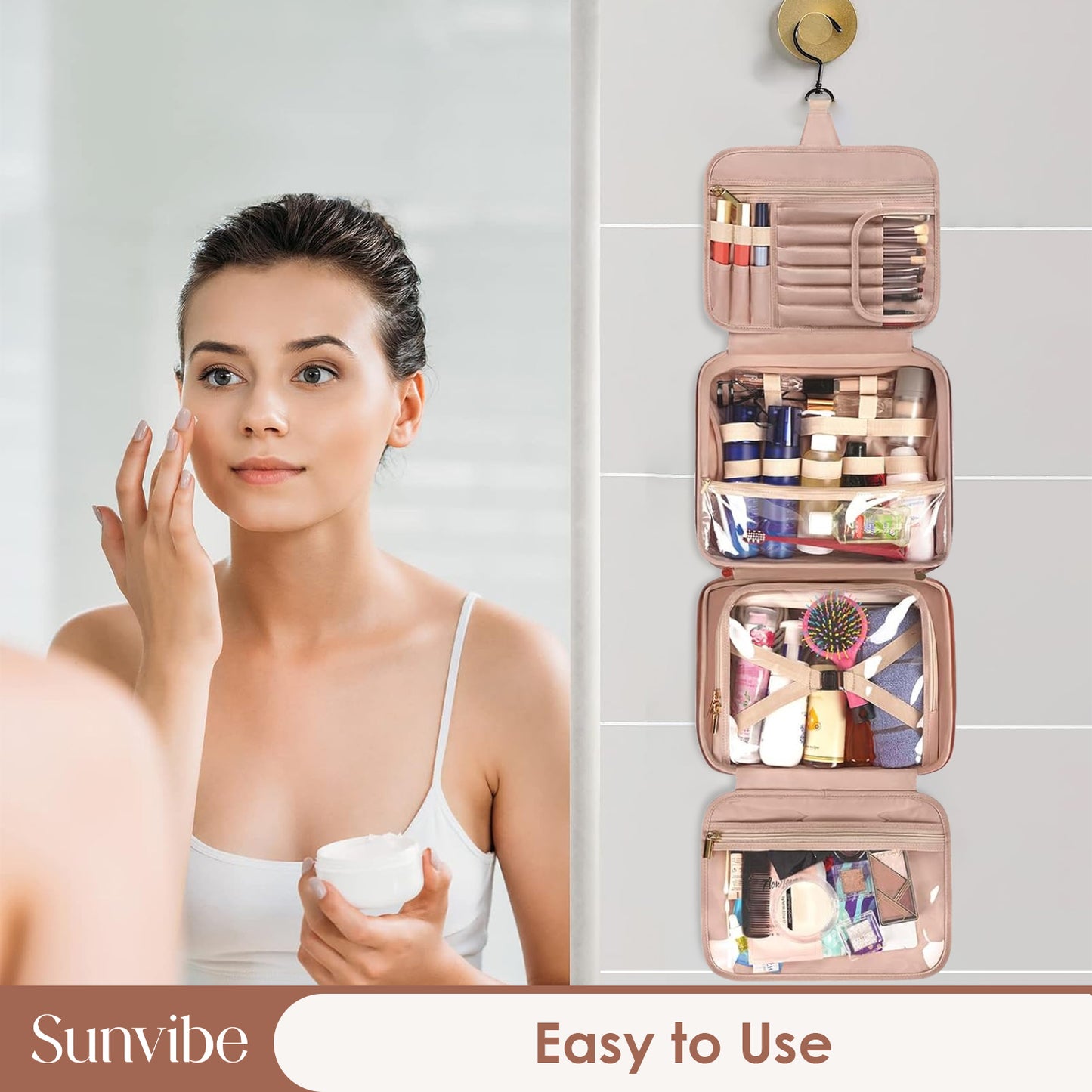Waterproof PU Leather Hanging Toiletry & Makeup Organizer for Women
