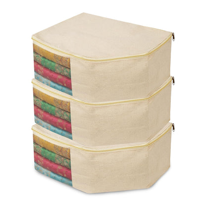 Sunvibe Cotton Canvas Blouse Organizer for Wardrobe – Pack of 3 | Blouse Covers for Storage | Durable Clothes Organizer (38 x 25 x 17 cm)