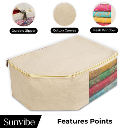 Sunvibe Cotton Canvas Blouse Organizer for Wardrobe – Pack of 3 | Blouse Covers for Storage | Durable Clothes Organizer (38 x 25 x 17 cm)