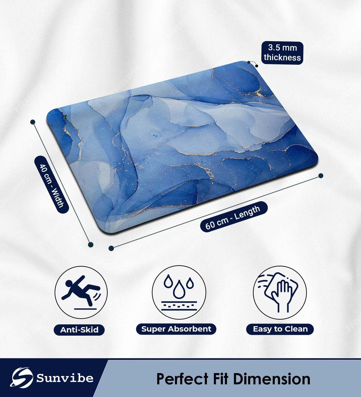 Bath Mat 3.5mm Anti-Skid Water Soaking Bathroom Print Door, Floor Mat (Marble print)