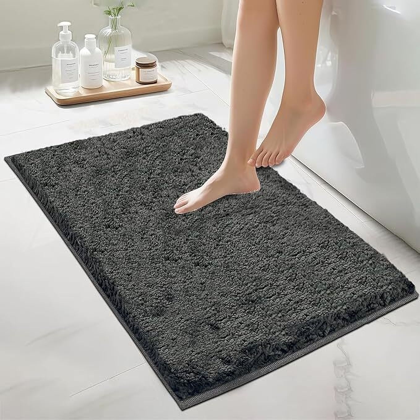 1800 GSM Super Soft Microfiber Bath Mat |  Extra Thick, Quick Dry & Anti-Skid Bathroom Rugs (Grey, 40x60 cm)
