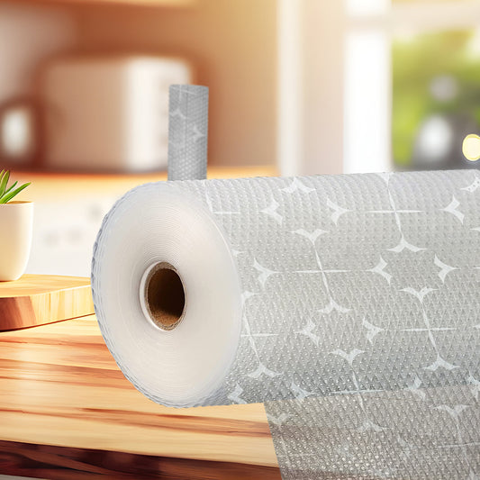 SUNVIBE Printed Shelf Liner – Anti-Slip Mat for Kitchen, Drawers & Fridge (White-Star Design)