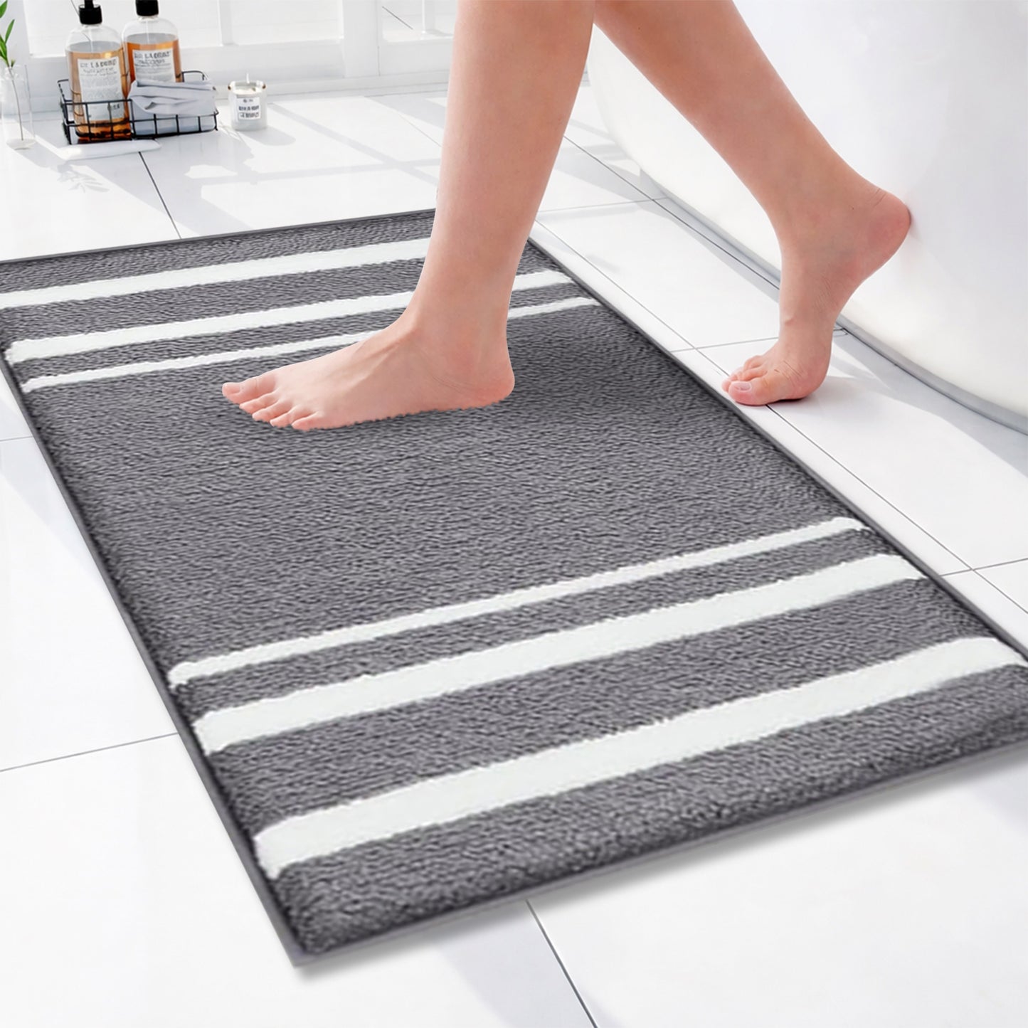 Super Soft Microfiber Bath Mat | Ultra Absorbent & Quick Dry | Anti-Slip Backing | Machine Washable Bathroom Floor Mat