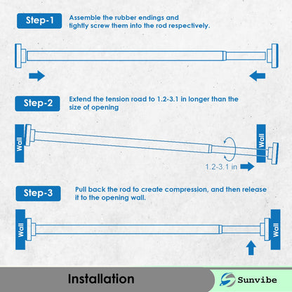 Extendable Shower Curtain Tension Rod – Non-Drilling, Anti-Skid Spring Pull Rod White-Silver