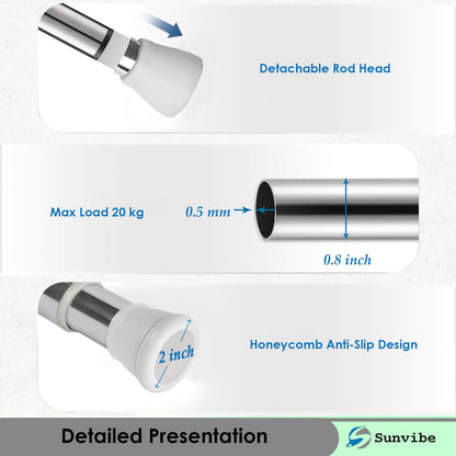 Extendable Shower Curtain Tension Rod – Non-Drilling, Anti-Skid Spring Pull Rod White-Silver