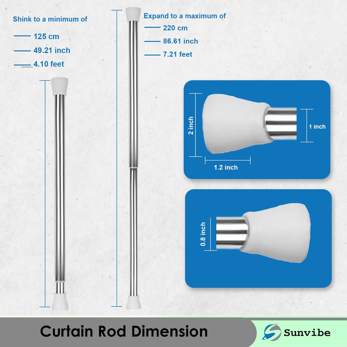 Extendable Shower Curtain Tension Rod – Non-Drilling, Anti-Skid Spring Pull Rod White-Silver