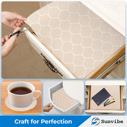 SUNVIBE Printed Shelf Liner – Anti-Slip Mat for Kitchen, Drawers & Fridge (White-Net)