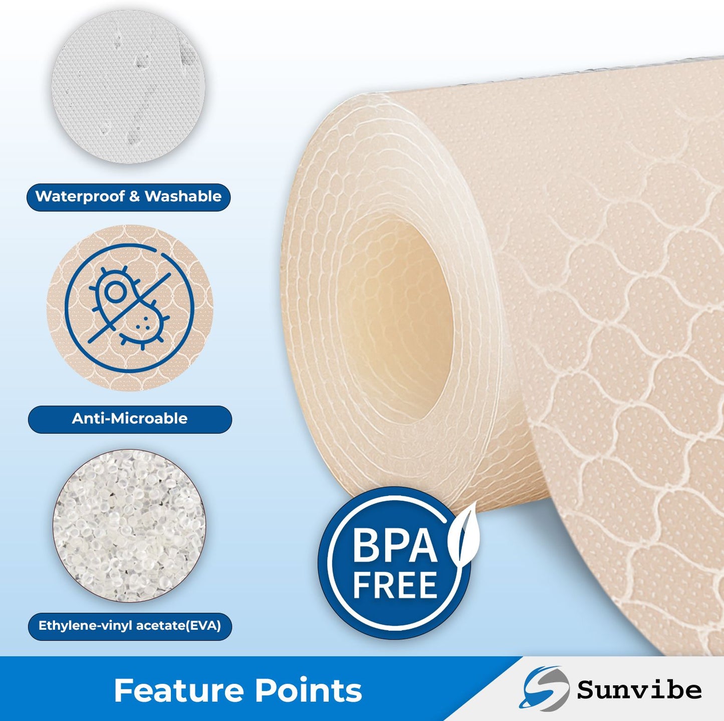 SUNVIBE Printed Shelf Liner – Anti-Slip Mat for Kitchen, Drawers & Fridge (White-Net)